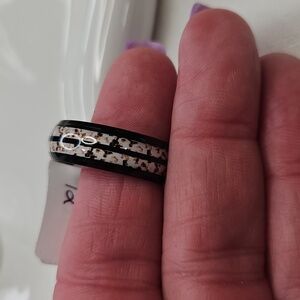 Men's Wood Grain Banded Black Stainless Steel Band Ring Wedding Band Fashion